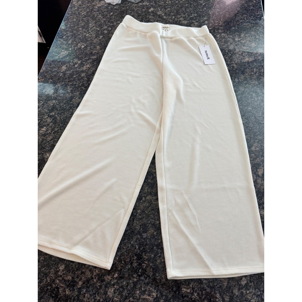 Hurley Womens Off White Ribbed Knit Wide Leg Lounge Pants Size M NWT